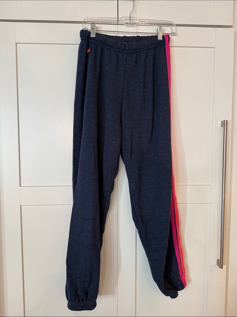 Aviator Nation Navy Joggers with Pink Side Stripe